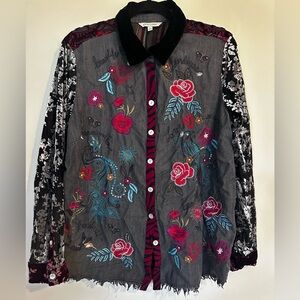 Embroidered Floral Long Sleeve Shirt